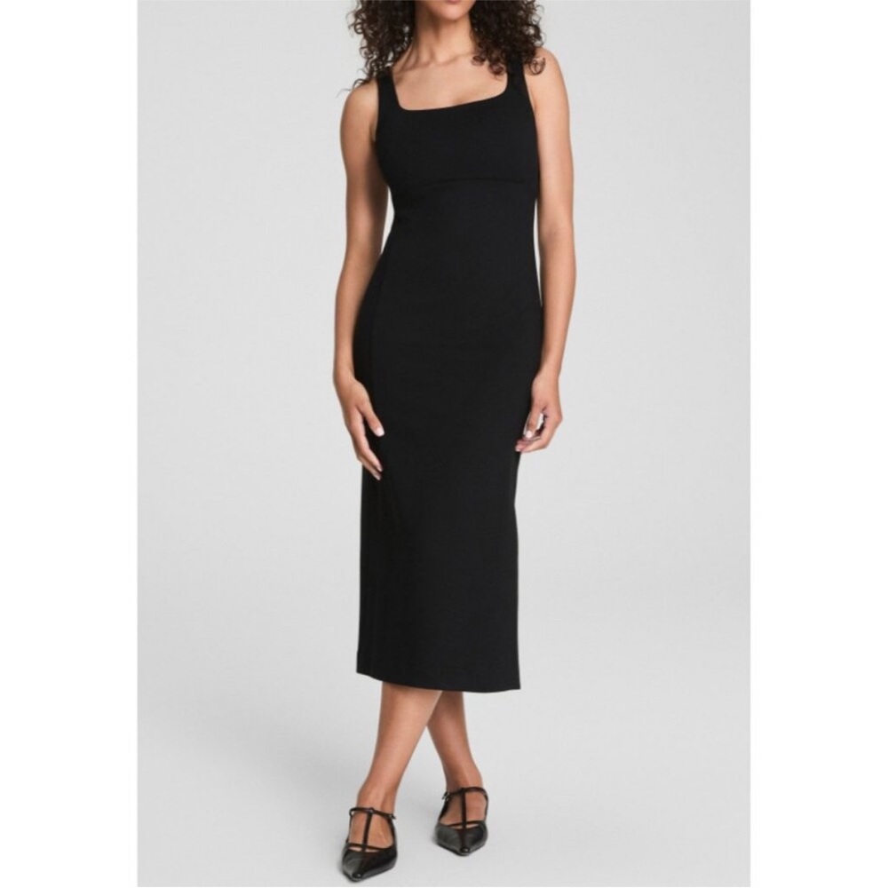 Spanx Ponte Shaping Midi Tank Dress Classic Black Sleeveless Shapewear Cocktail